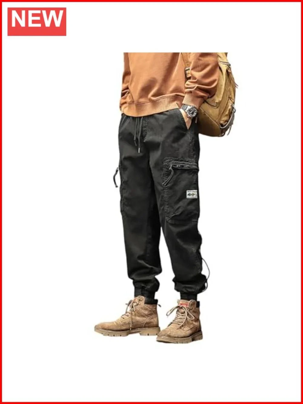 Multi Pocket Cargo Pants Drawstring Sweatpants Joggers Cotton Stretch